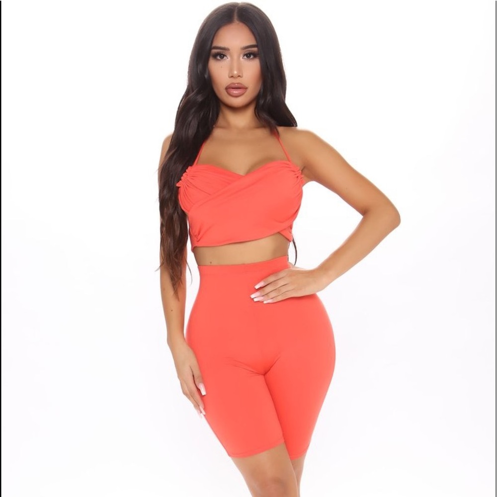Biker Short Set-Coral
